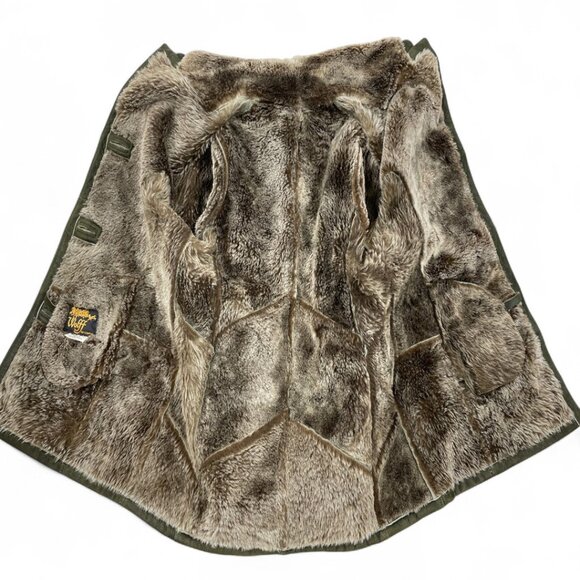 Wolff  Canada Shearling Sheepskin Olive Green Leather Fur Coat Jacket Women's L - Picture 8 of 12